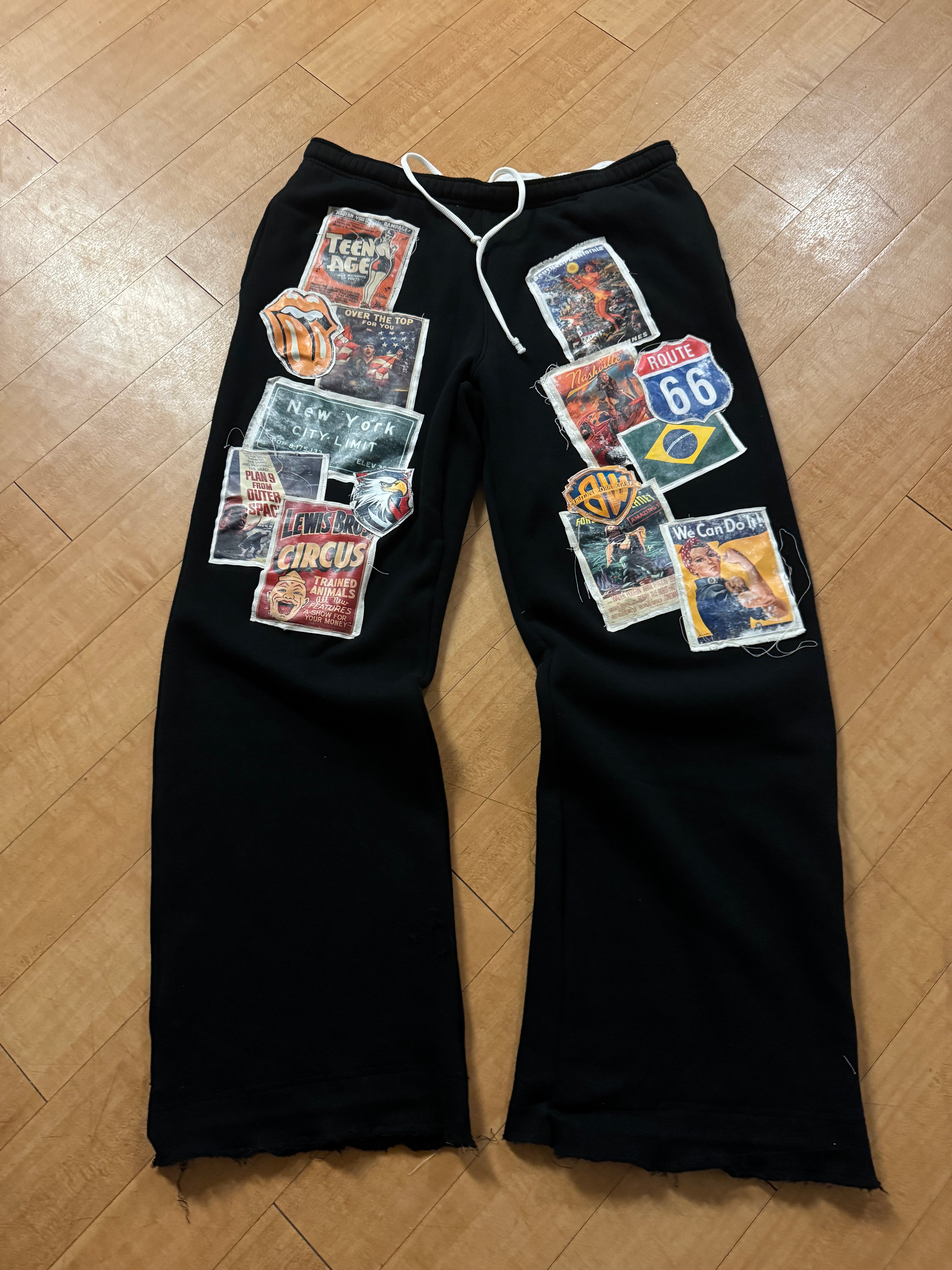 Black Patchwork Sweatpants