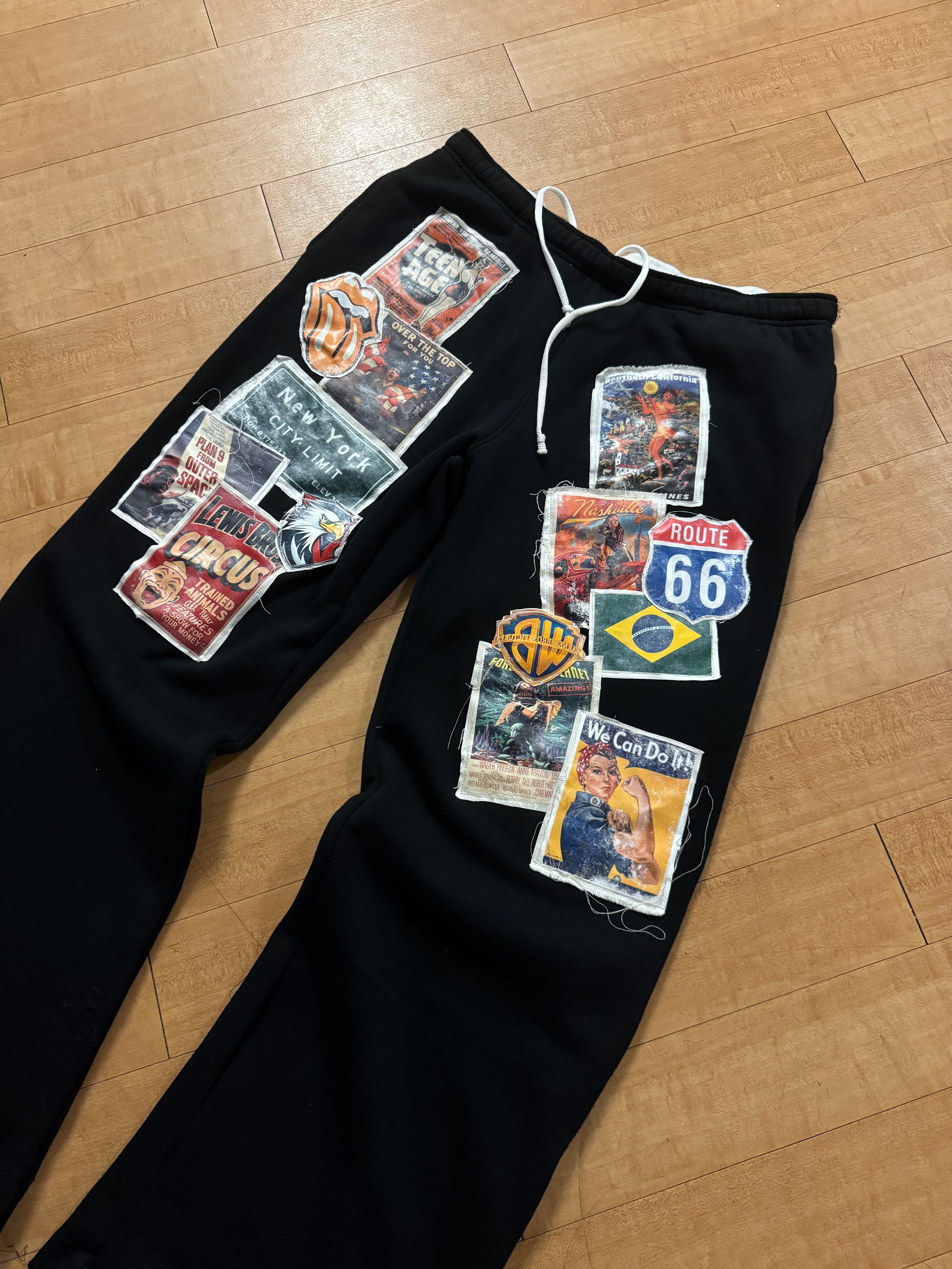 Black Patchwork Sweatpants