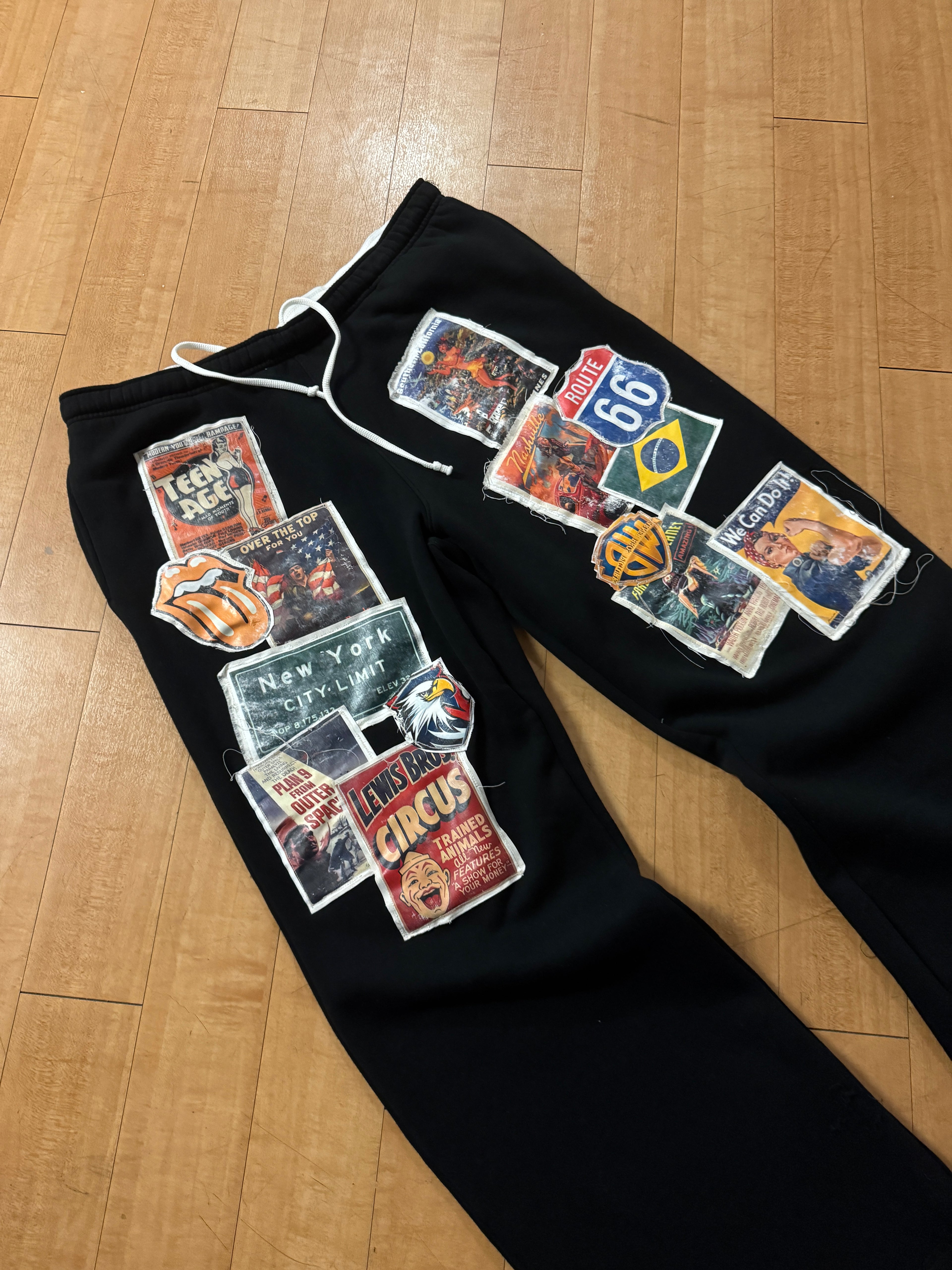 Black Patchwork Sweatpants