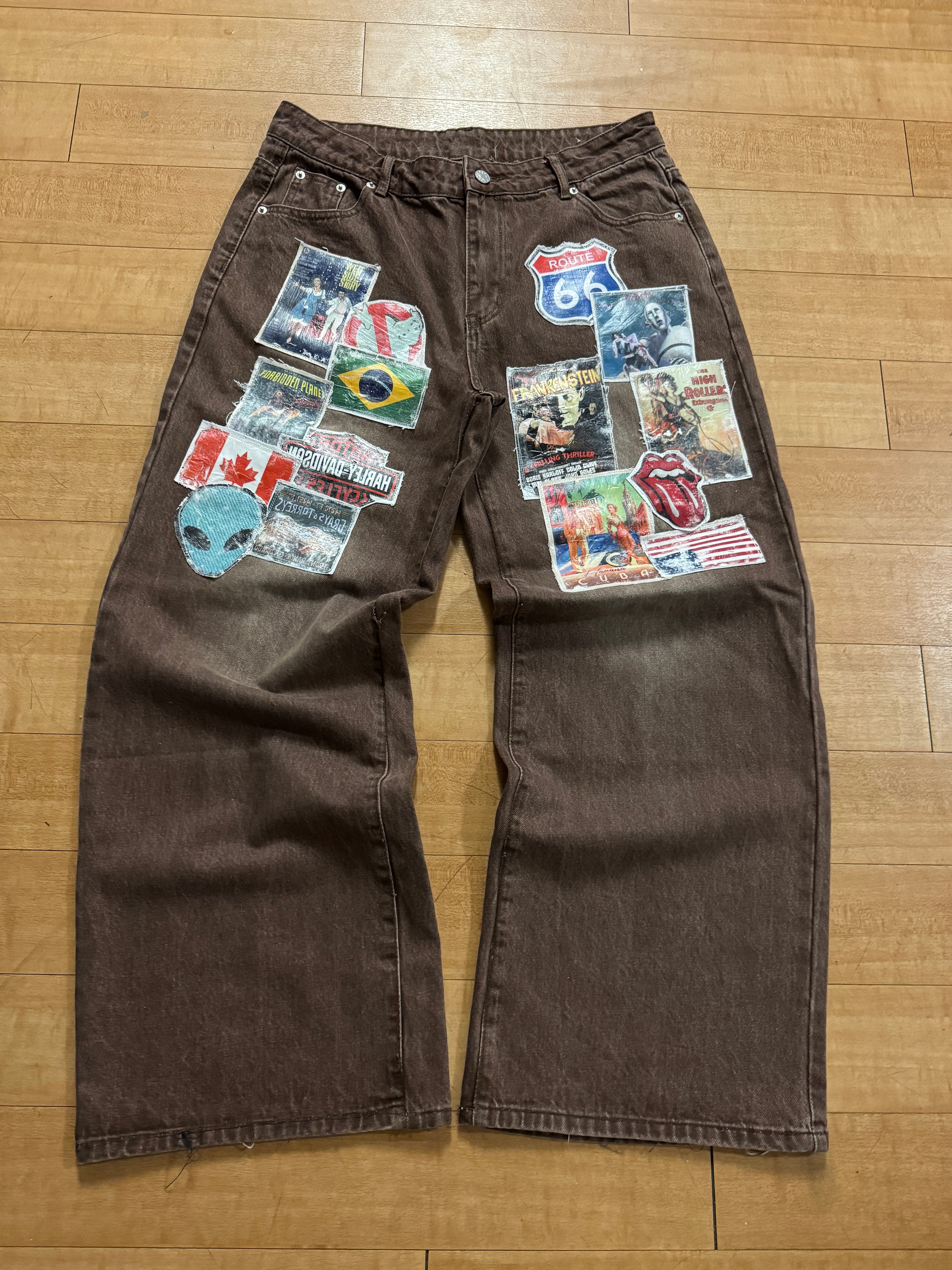 Brown Vintage Patchwork Denim