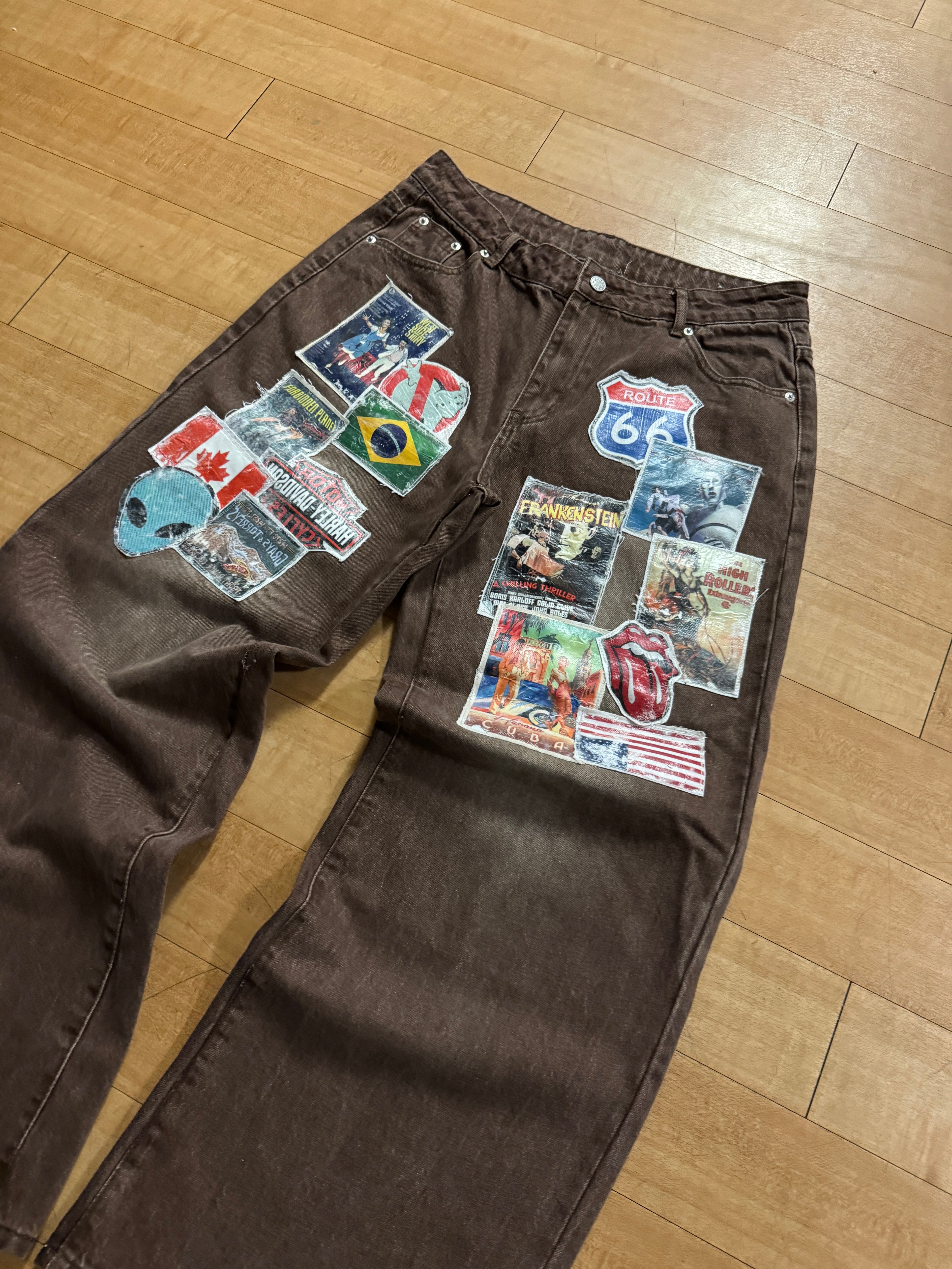 Brown Vintage Patchwork Denim