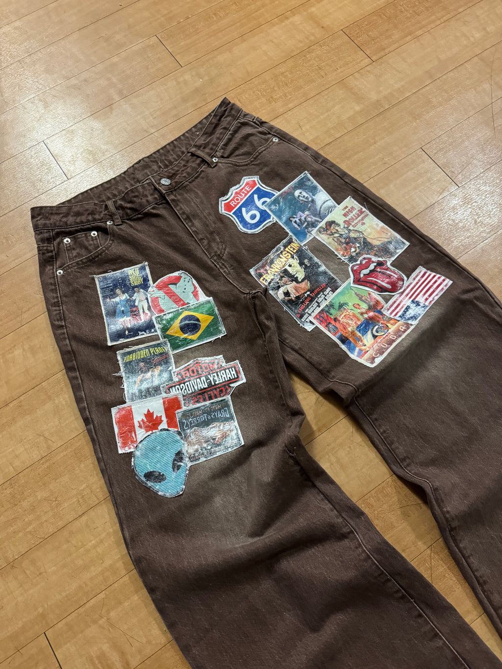 Brown Vintage Patchwork Denim