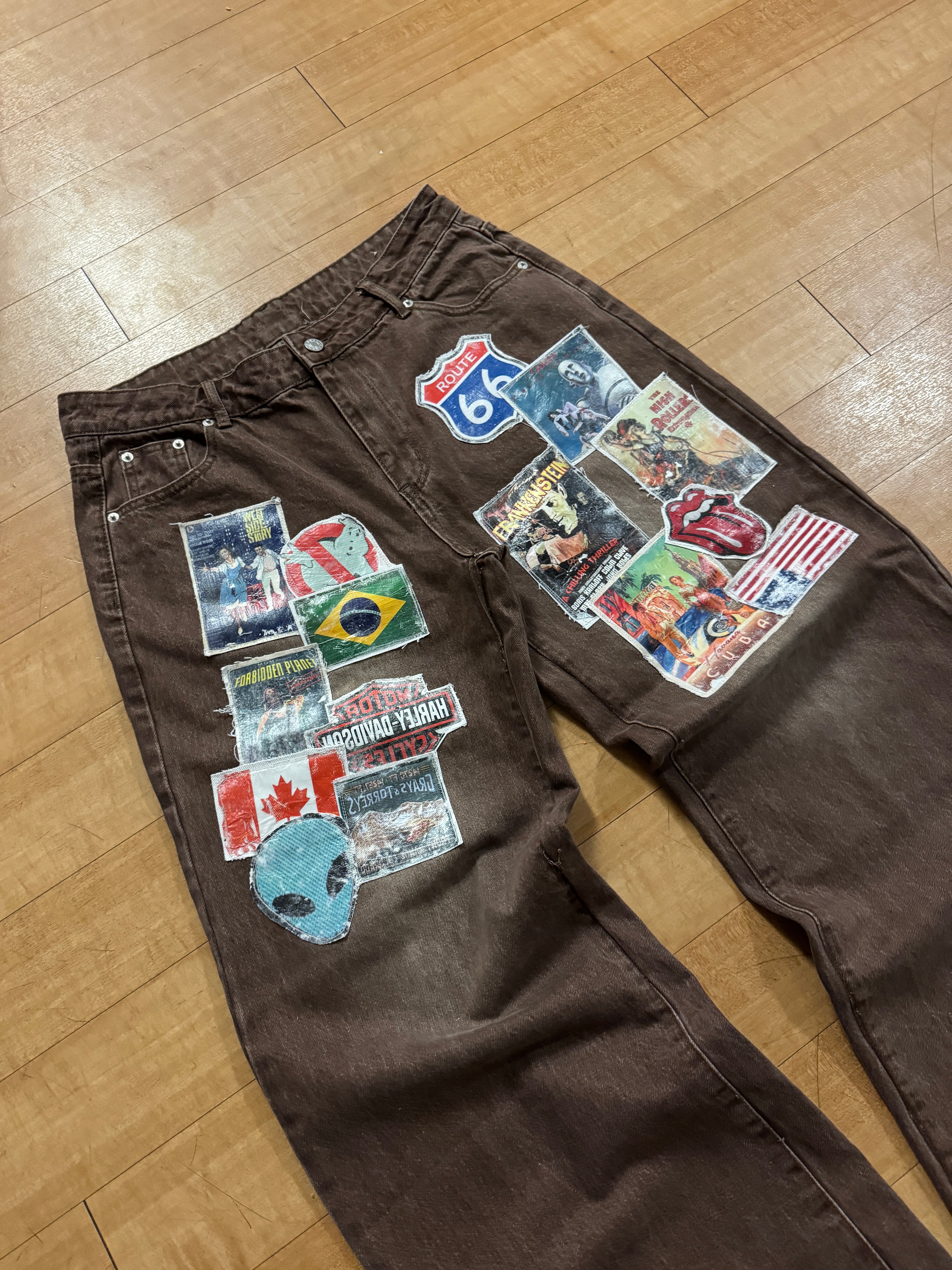 Brown Vintage Patchwork Denim