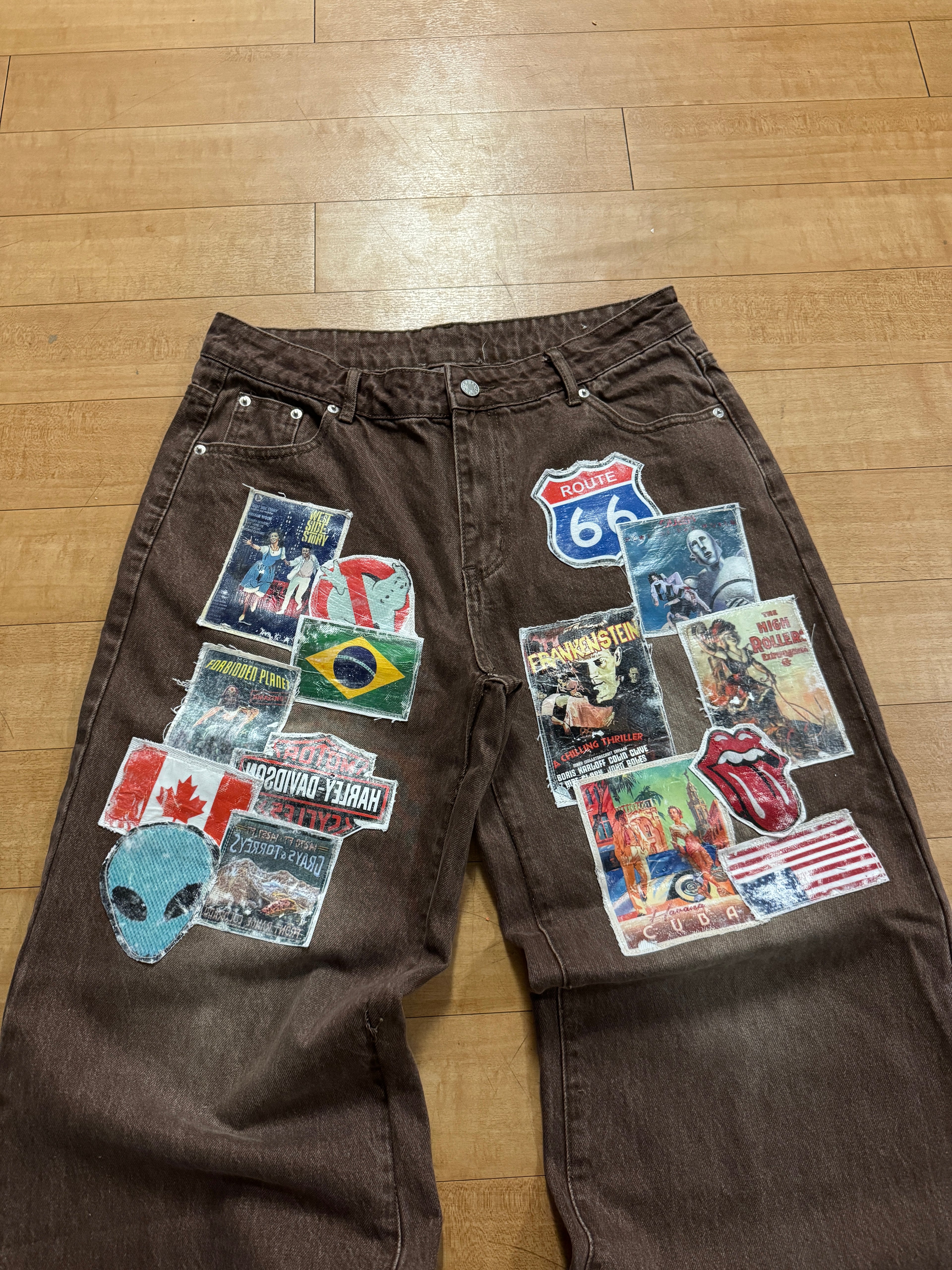 Brown Vintage Patchwork Denim