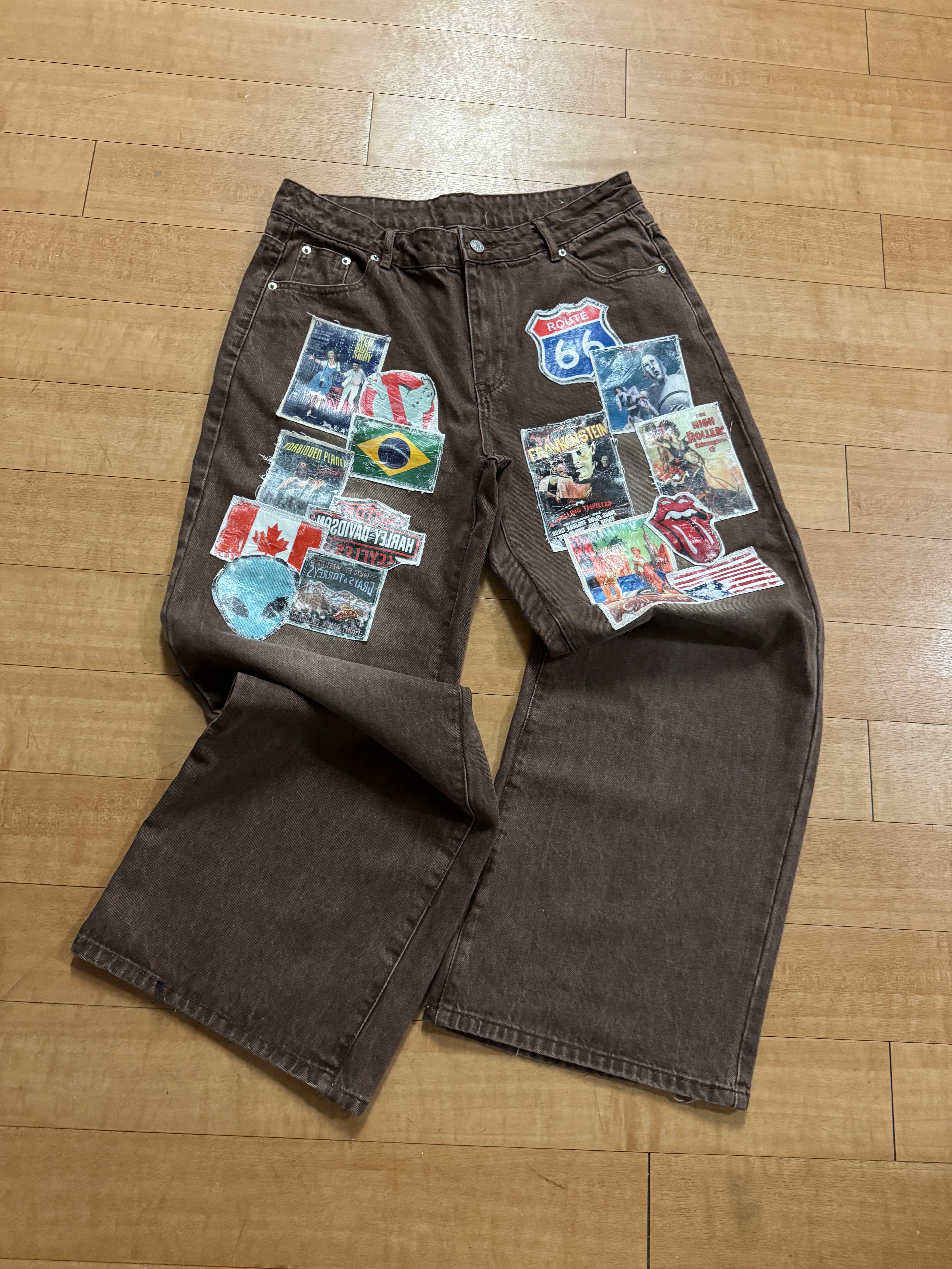 Brown Vintage Patchwork Denim