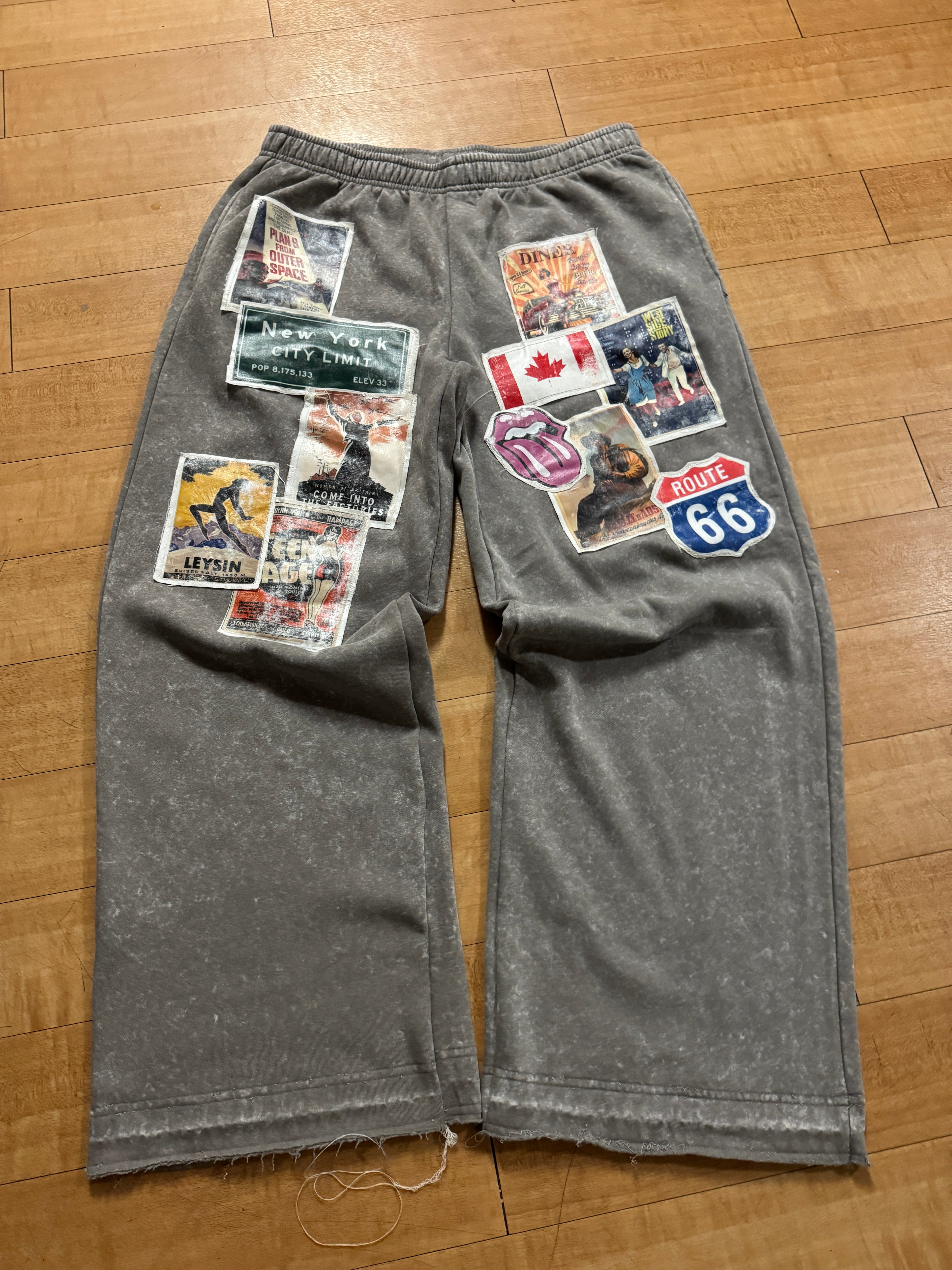 Grey Vintage Patchwork Sweatpants