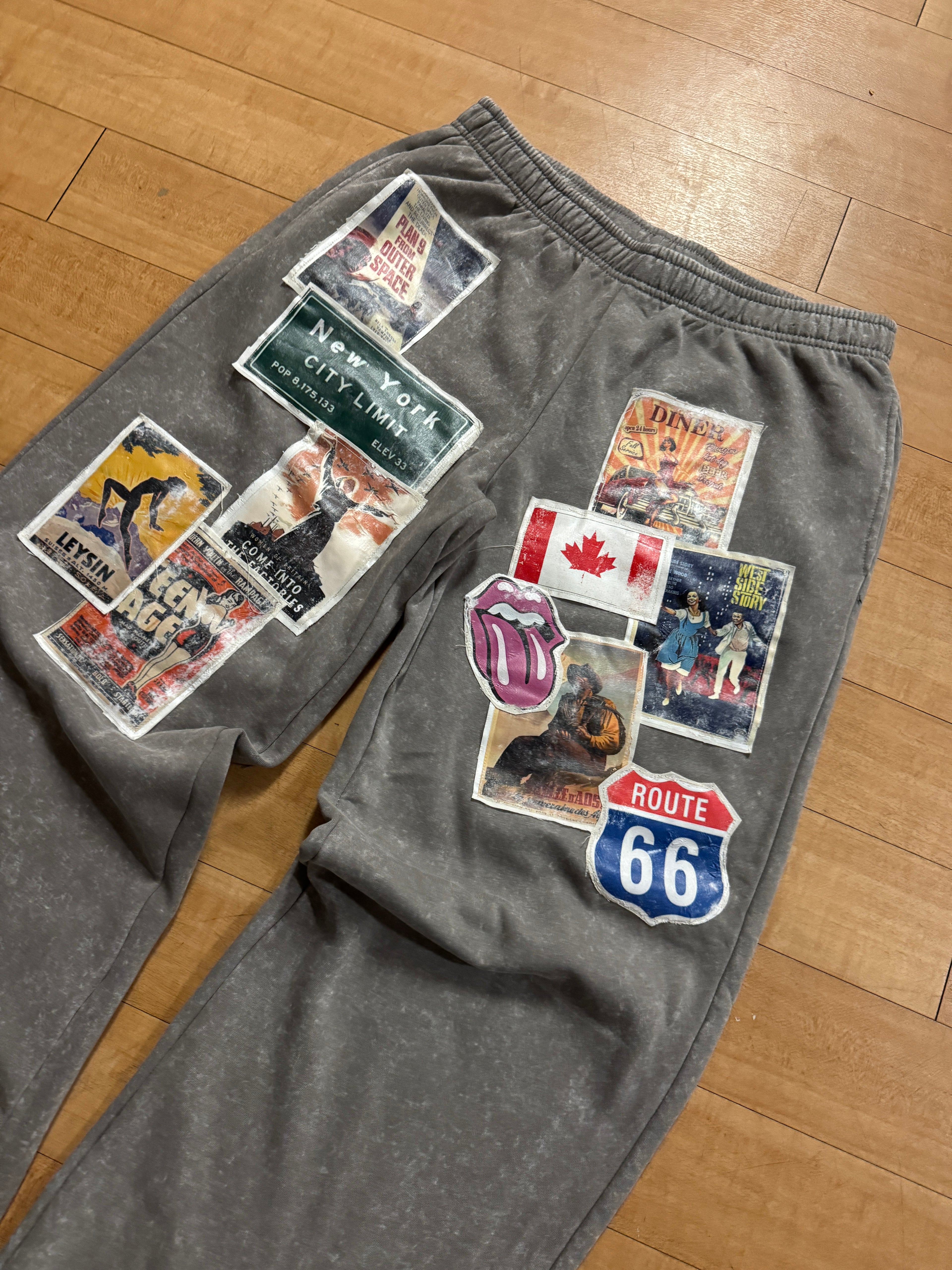 Grey Vintage Patchwork Sweatpants