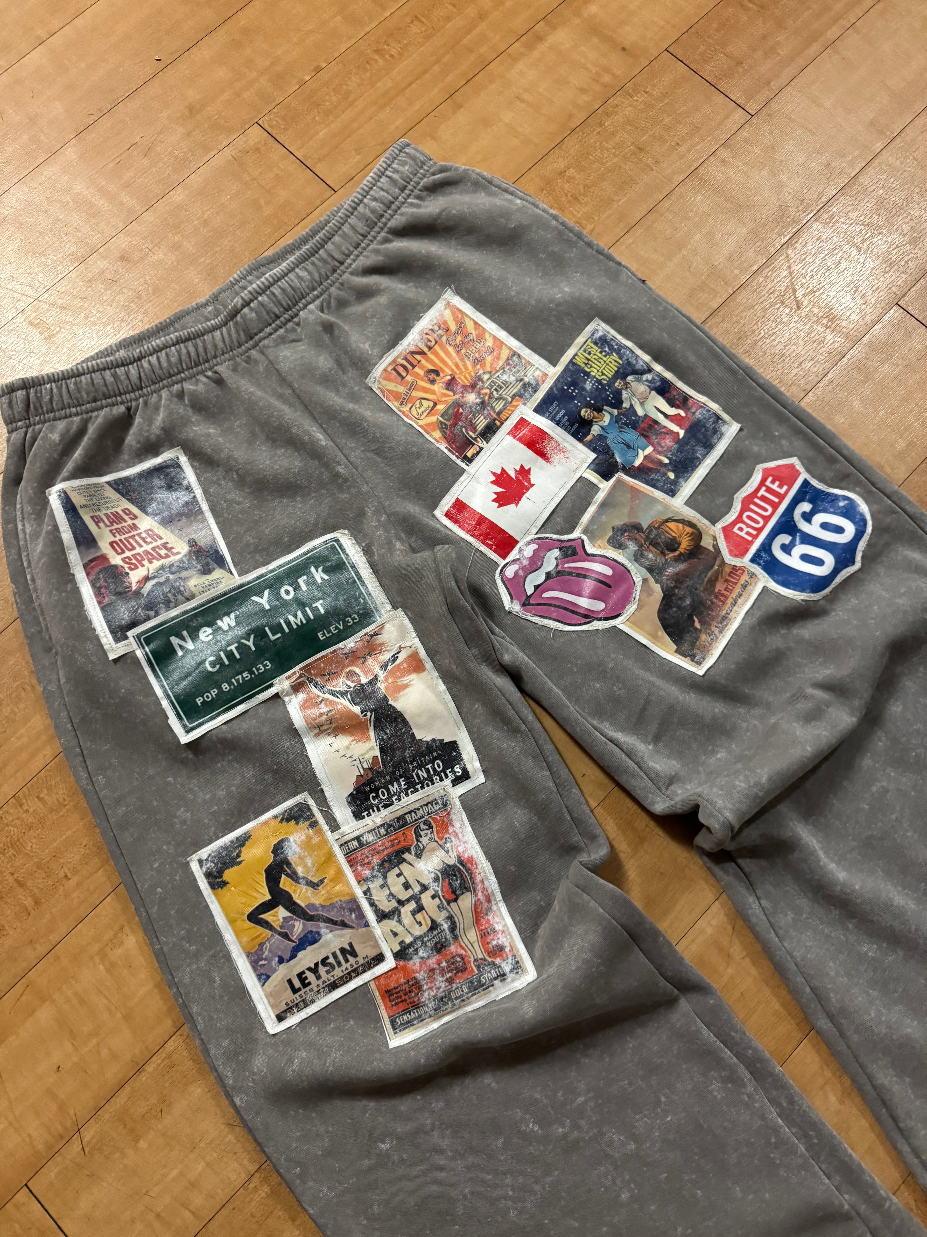 Grey Vintage Patchwork Sweatpants