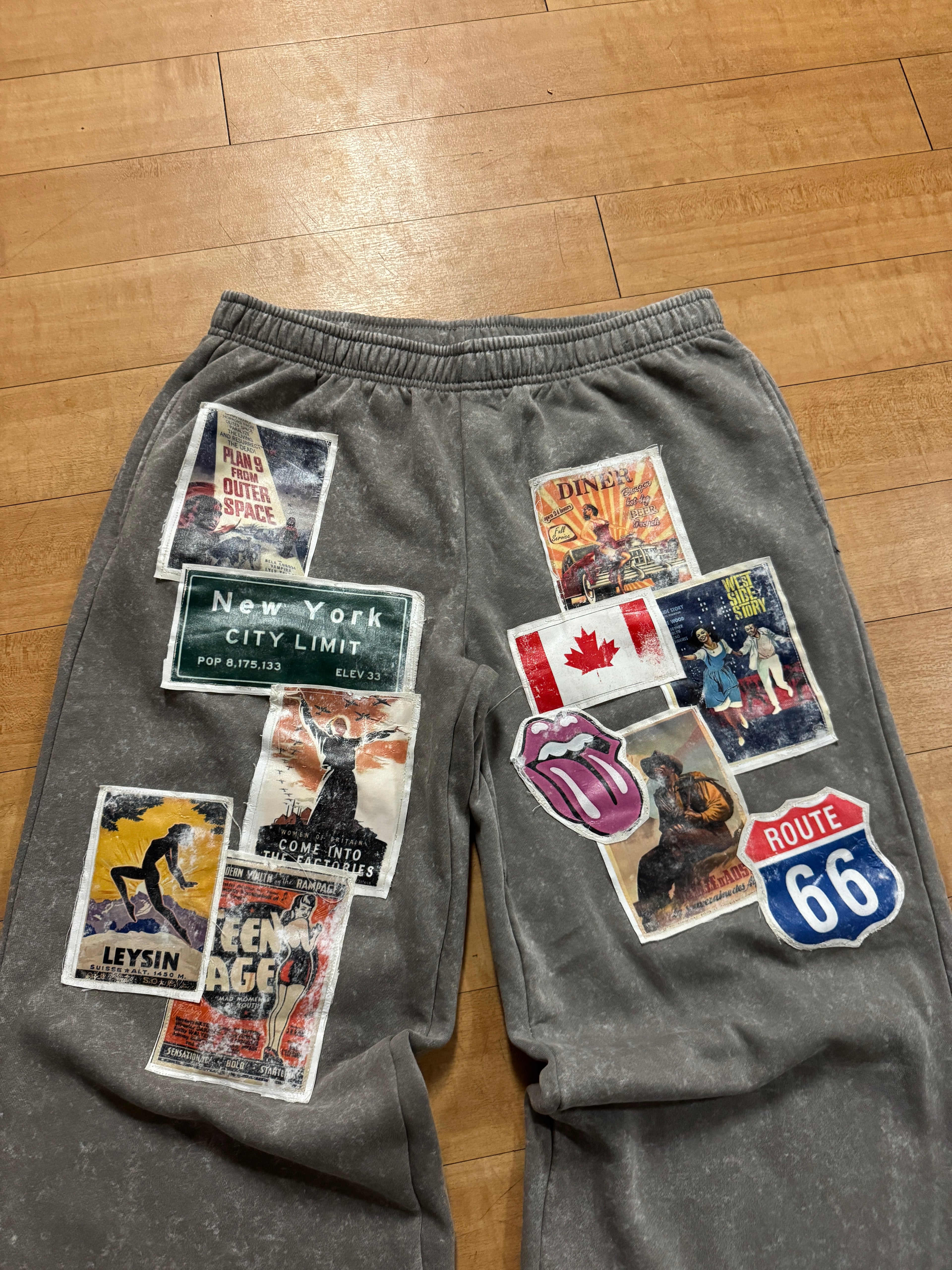 Grey Vintage Patchwork Sweatpants